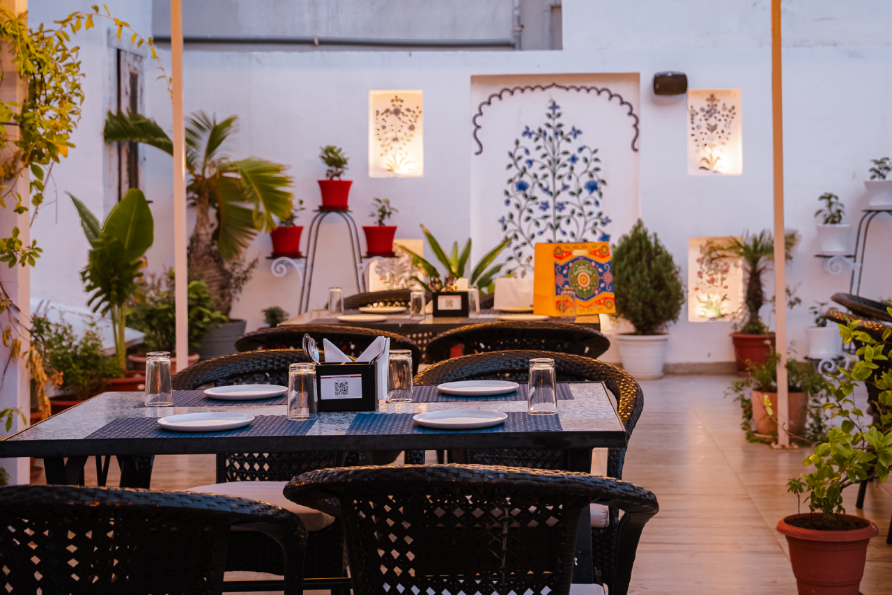 The Jaajam rooftop terrace laid out for an evening service